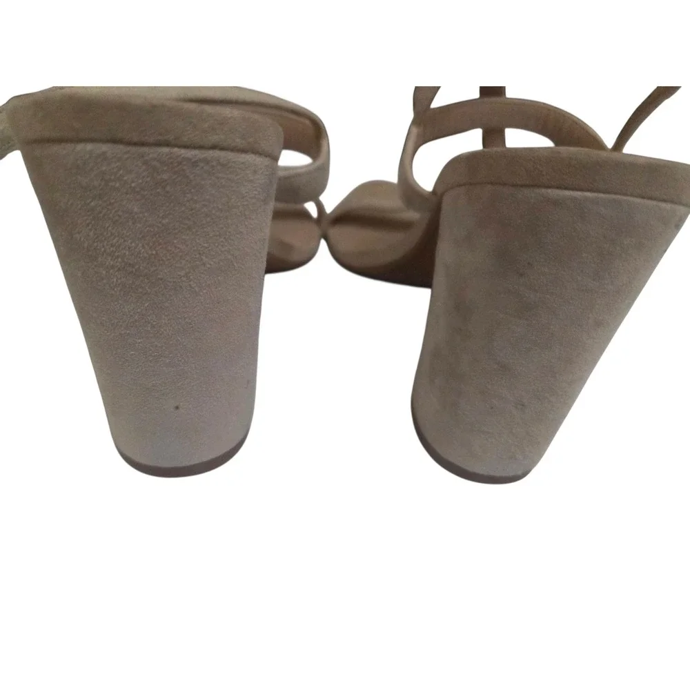 BP Womens Beige Suede Block Heel Ankle Strap Sandals‎ Size 8